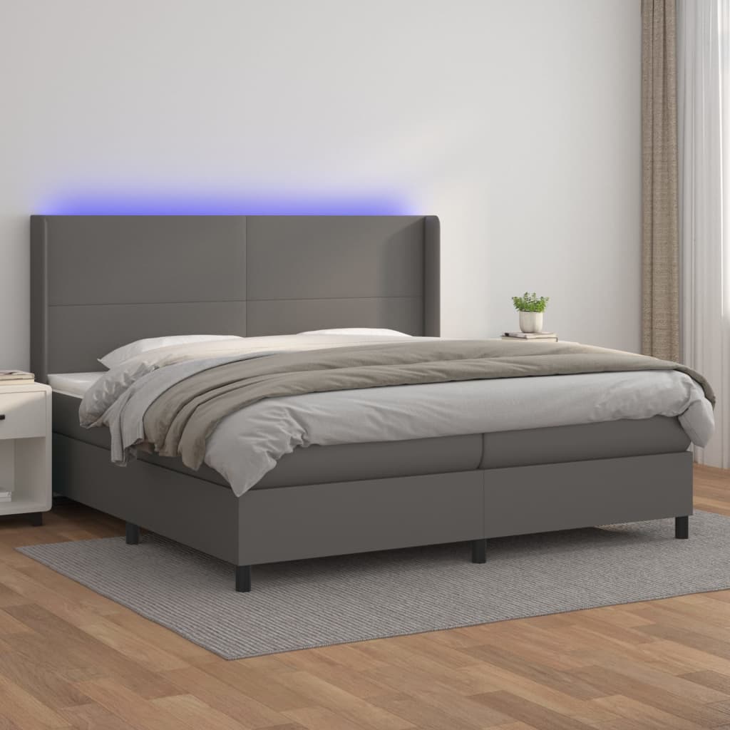 Boxspringbett Mit Matratze & Led Kunstleder Grau