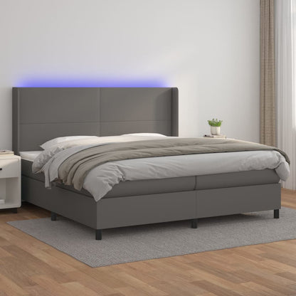 Boxspringbett Mit Matratze & Led Kunstleder Grau