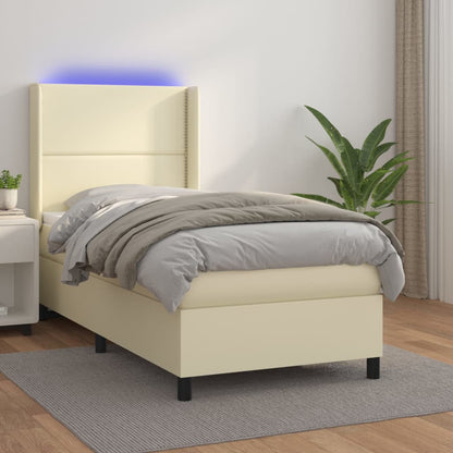 Boxspringbett Mit Matratze & Led Kunstleder Creme