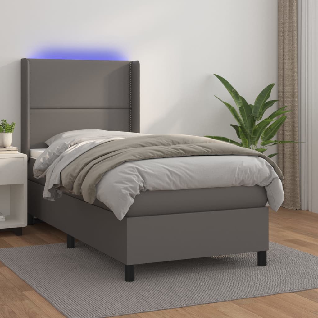 Boxspringbett Mit Matratze & Led Kunstleder Grau