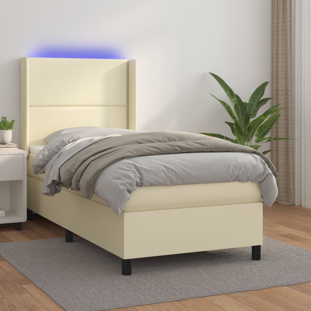 Boxspringbett Mit Matratze & Led Kunstleder Creme