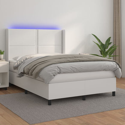 Boxspringbett Mit Matratze & Led Kunstleder Weiß