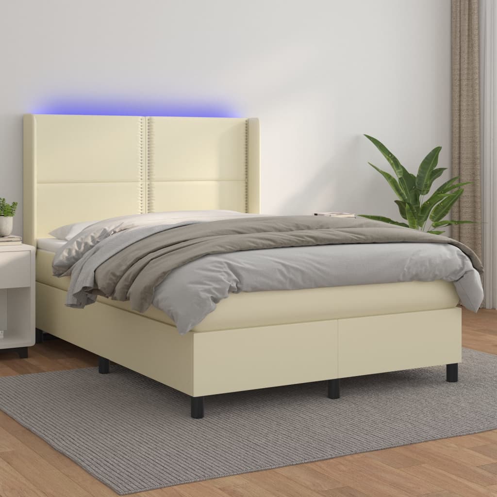 Boxspringbett Mit Matratze & Led Kunstleder Creme