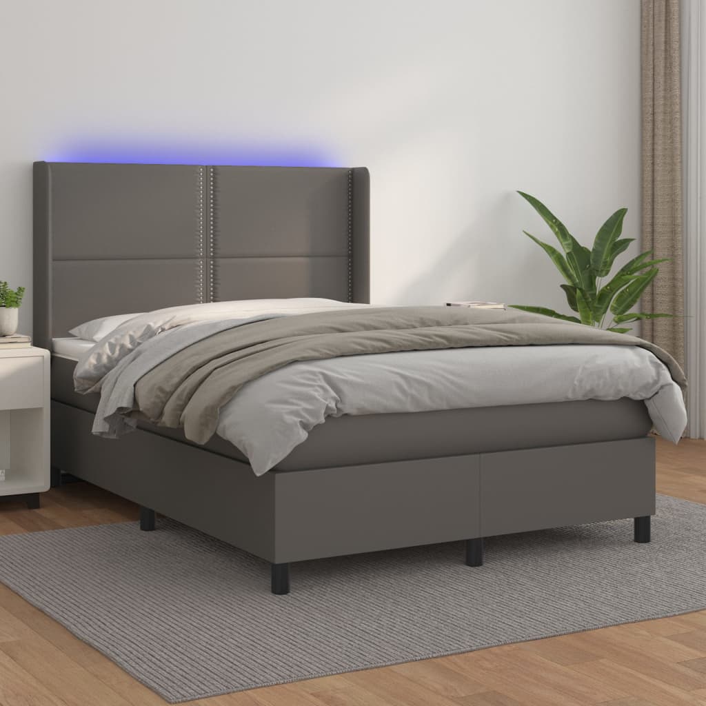 Boxspringbett Mit Matratze & Led Kunstleder Grau