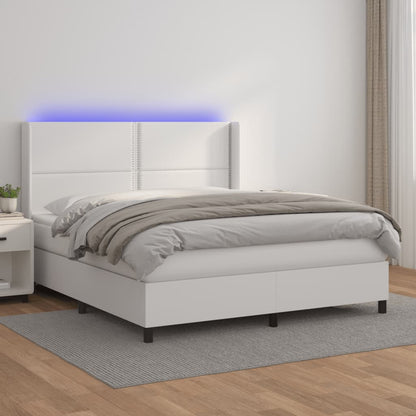 Boxspringbett Mit Matratze & Led Kunstleder Weiß