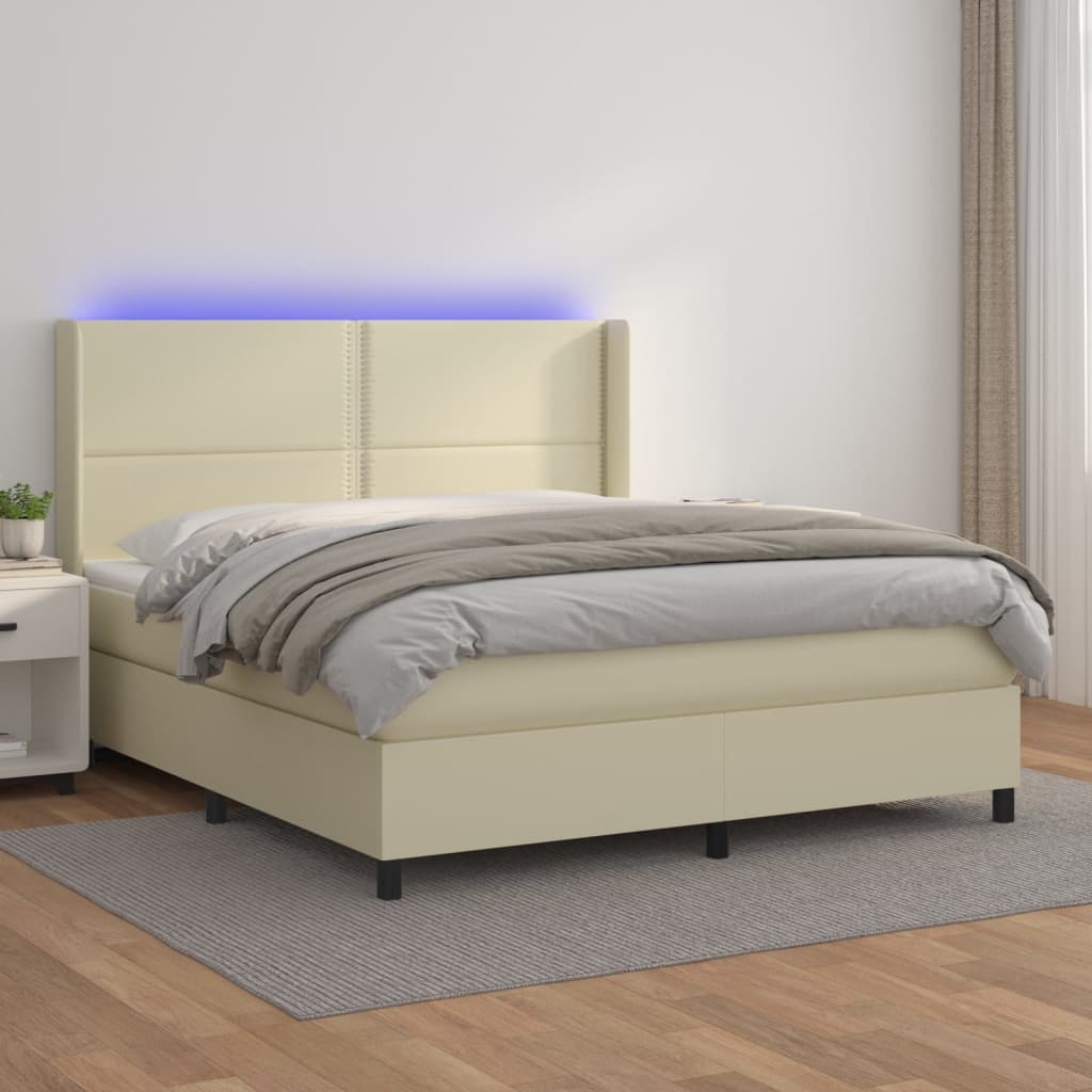 Boxspringbett Mit Matratze & Led Kunstleder Creme