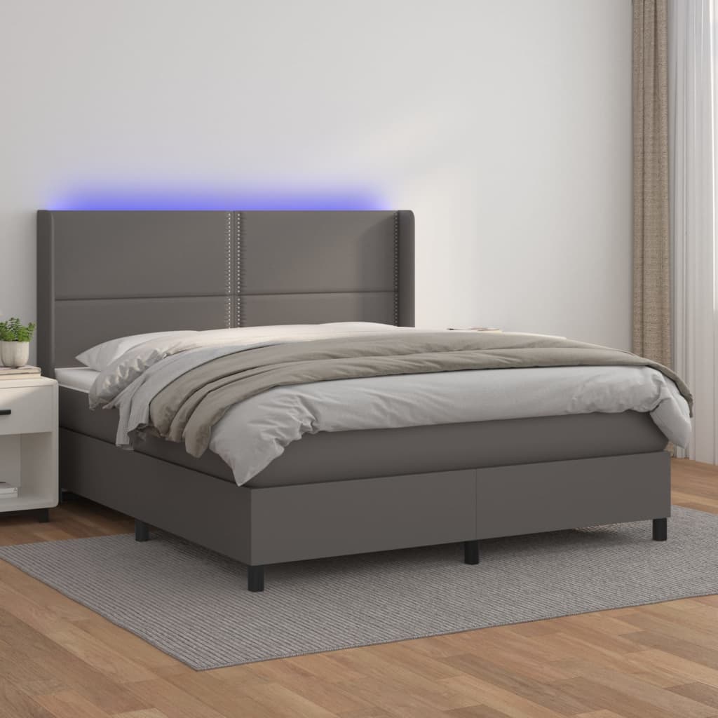 Boxspringbett Mit Matratze & Led Kunstleder Grau