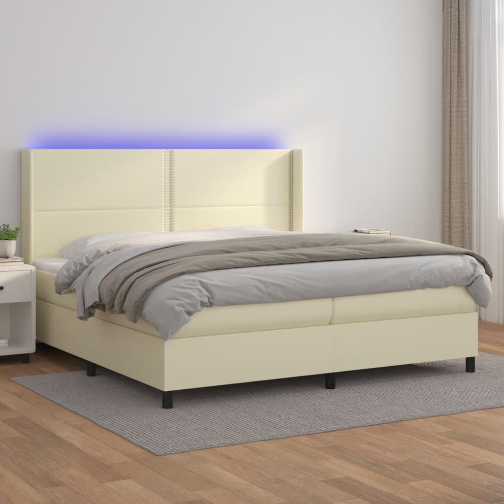 Boxspringbett Mit Matratze & Led Kunstleder Creme