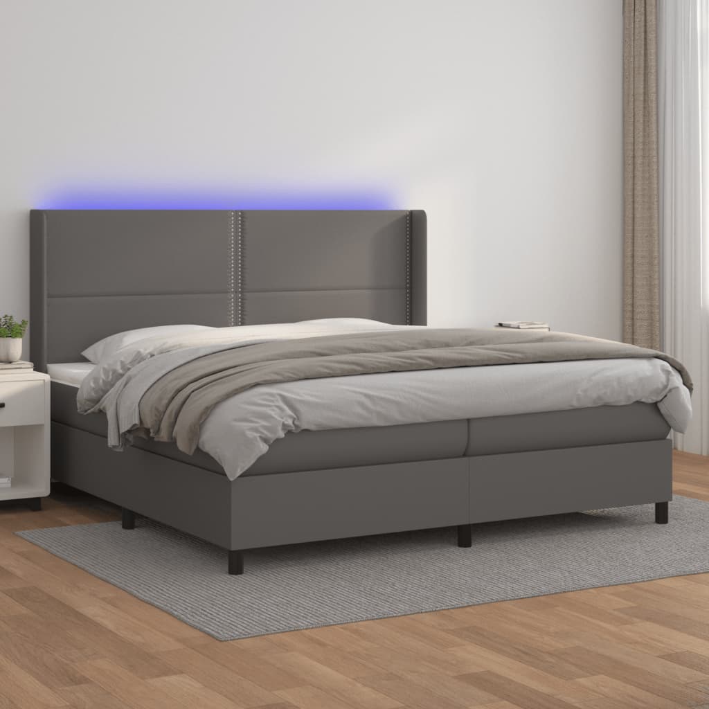Boxspringbett Mit Matratze & Led Kunstleder Grau