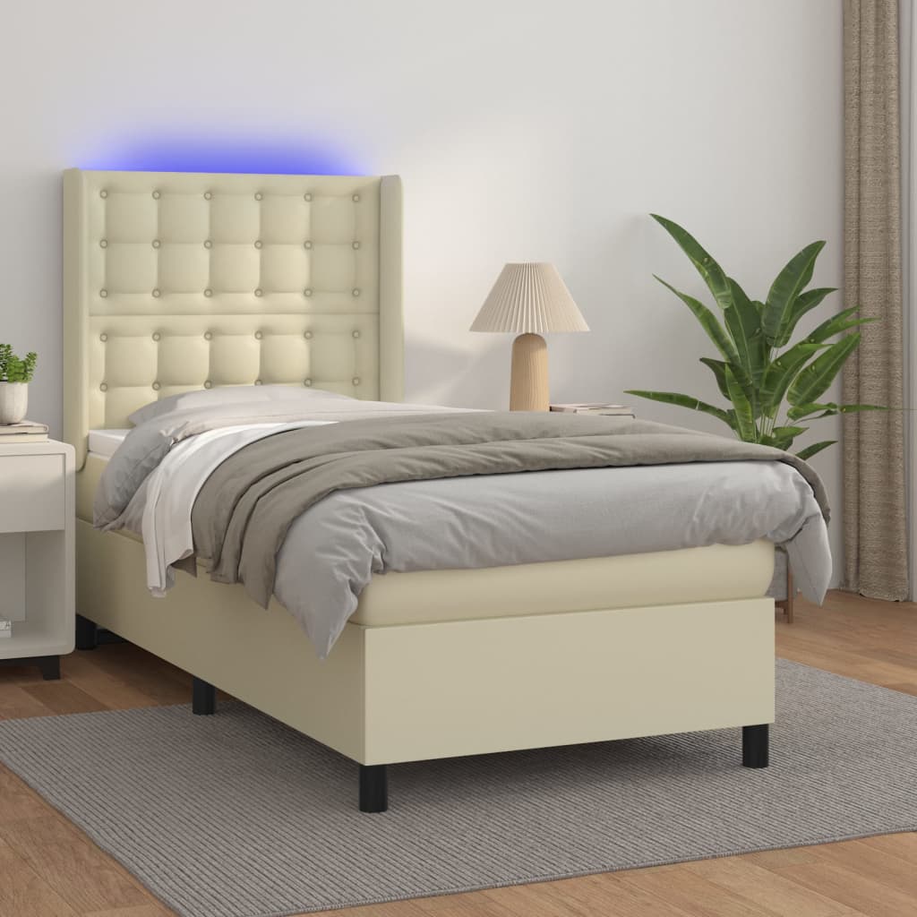 Boxspringbett Mit Matratze & Led Kunstleder Creme