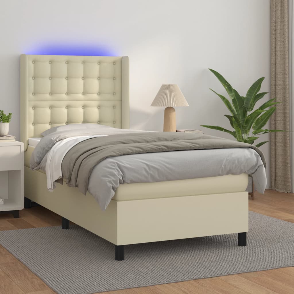 Boxspringbett Mit Matratze & Led Kunstleder Creme