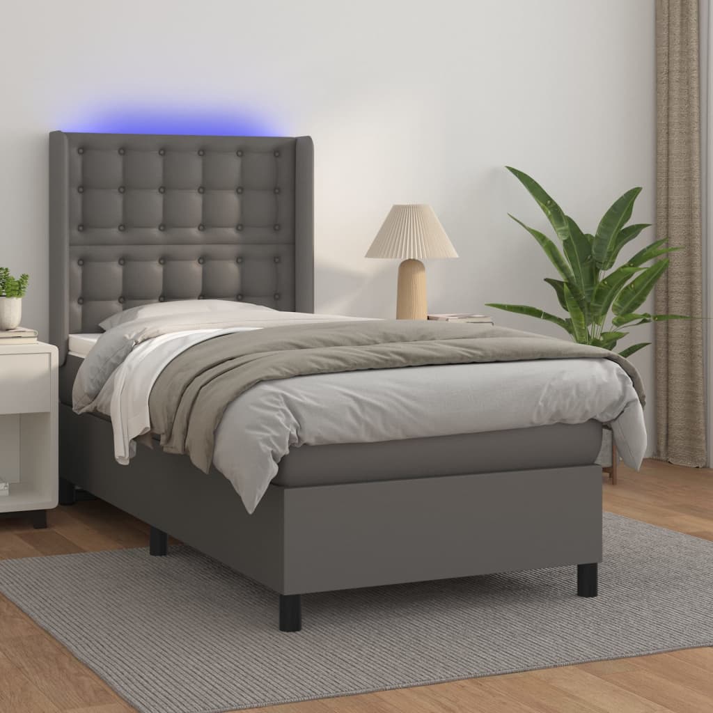 Boxspringbett Mit Matratze & Led Kunstleder Grau