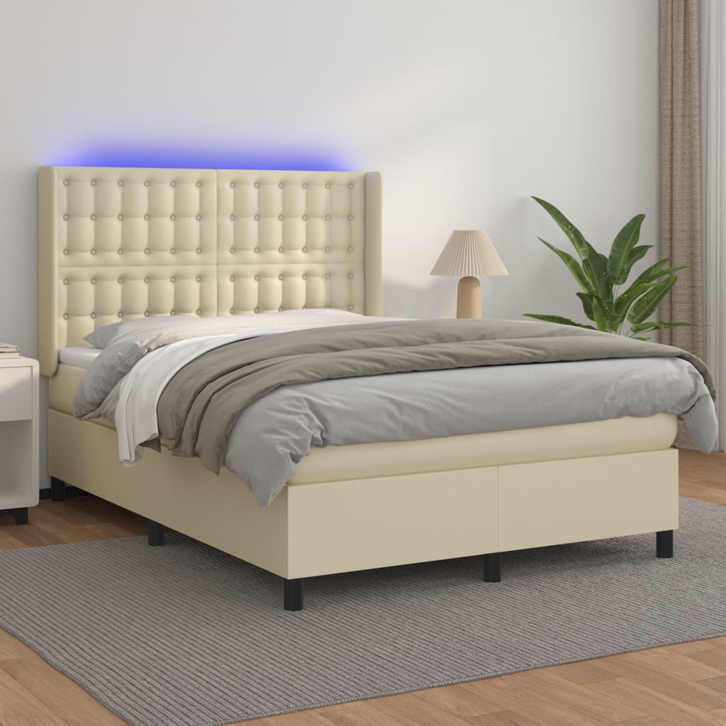 Boxspringbett Mit Matratze & Led Kunstleder Creme