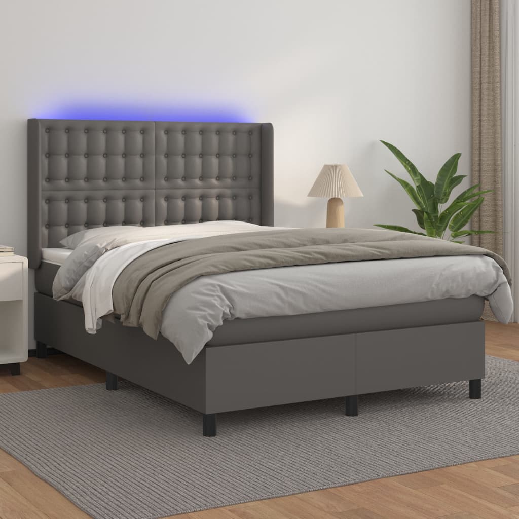 Boxspringbett Mit Matratze & Led Kunstleder Grau