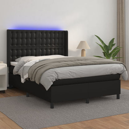 Boxspringbett Mit Matratze & Led Kunstleder Schwarz