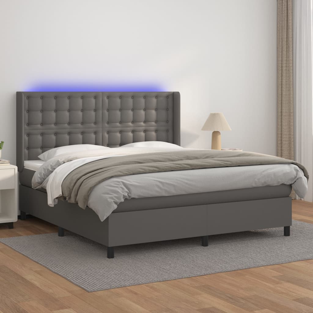 Boxspringbett Mit Matratze & Led Kunstleder Grau