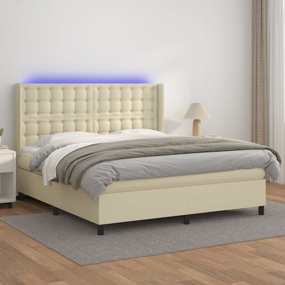Boxspringbett Mit Matratze & Led Kunstleder Creme