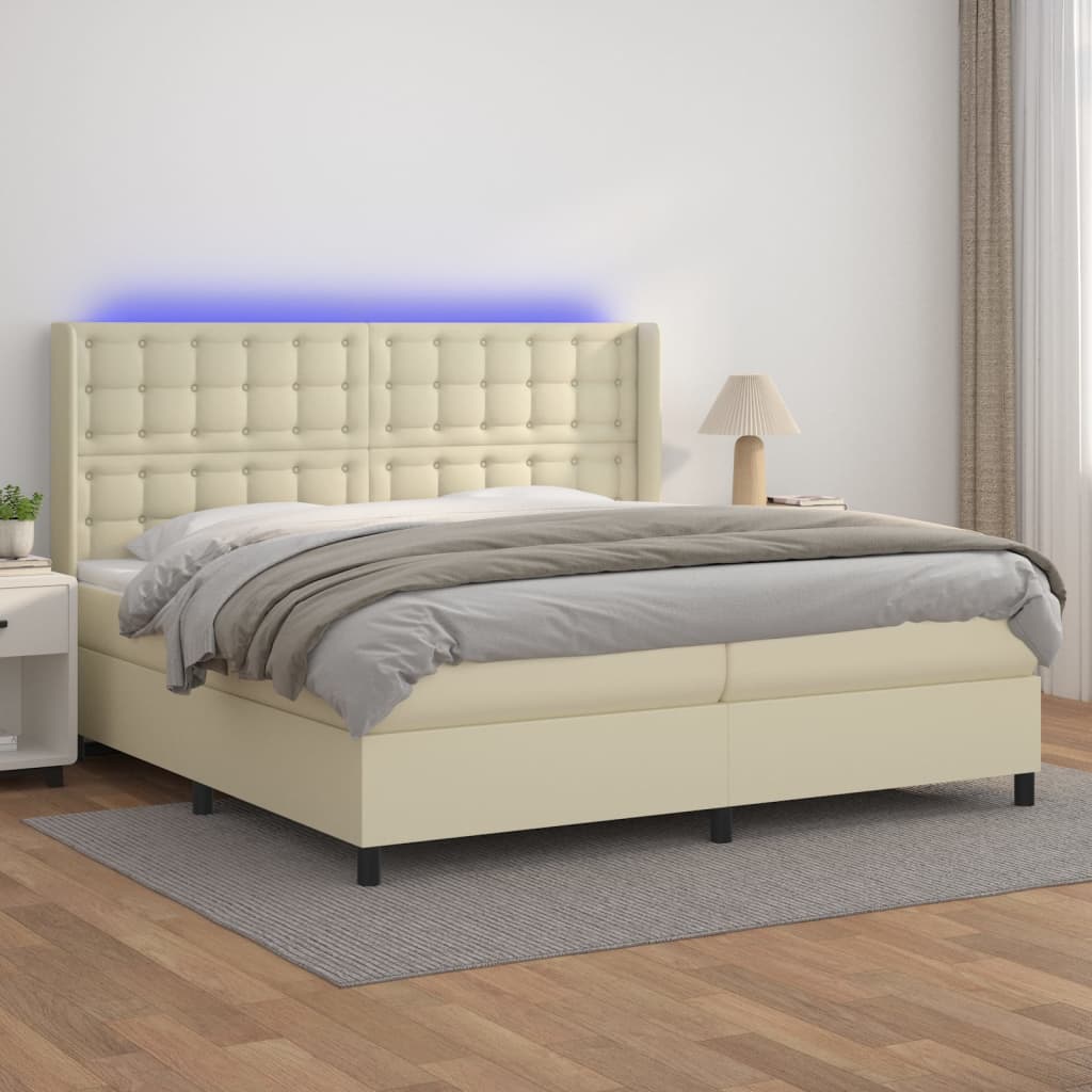 Boxspringbett Mit Matratze & Led Kunstleder Creme