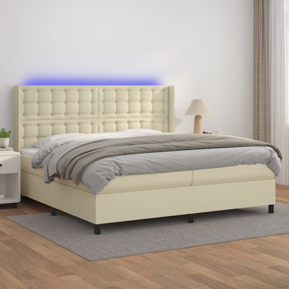 Boxspringbett Mit Matratze & Led Kunstleder Creme