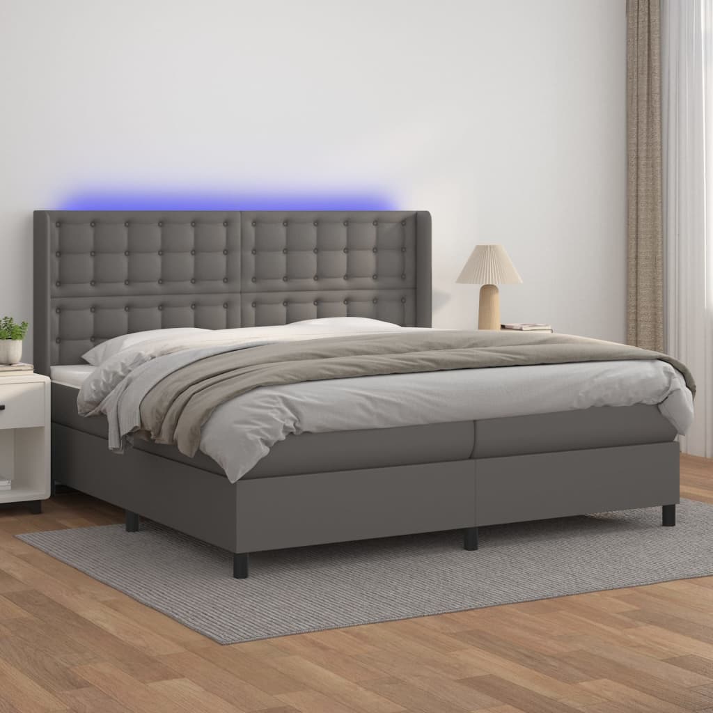 Boxspringbett Mit Matratze & Led Kunstleder Grau