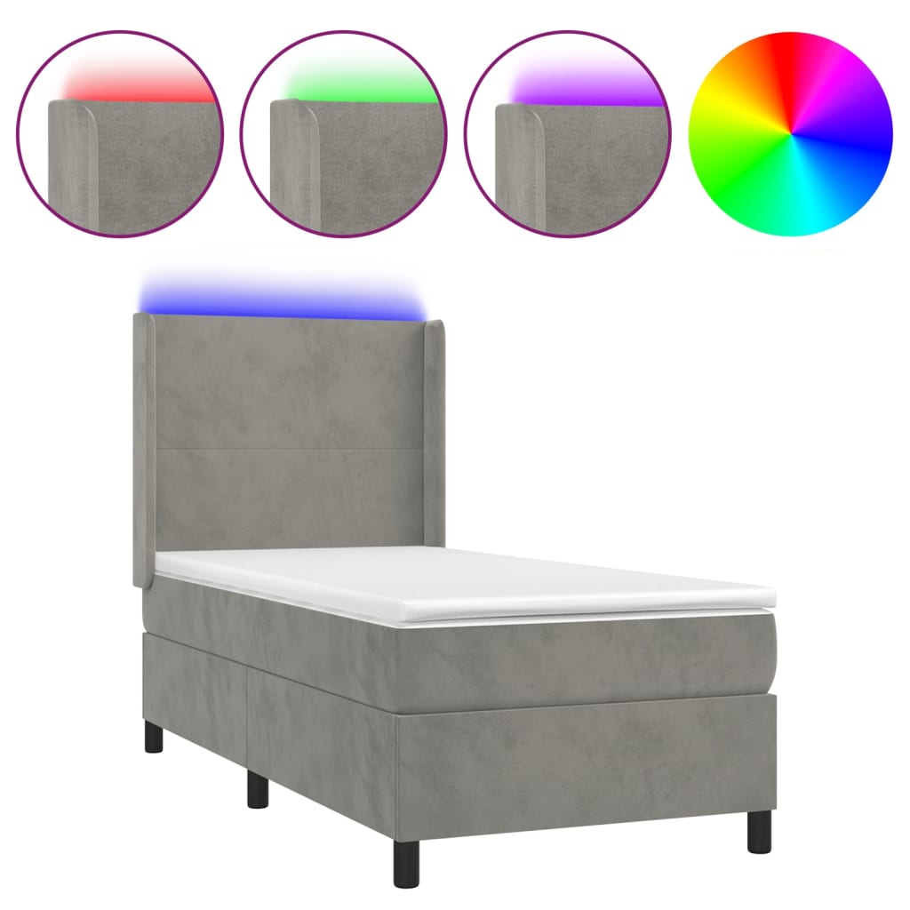 Boxspringbett Mit Matratze & Led Samt Hellgrau