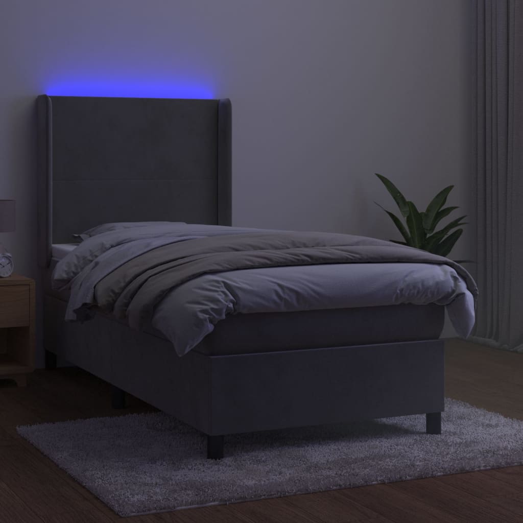 Boxspringbett Mit Matratze & Led Samt Hellgrau