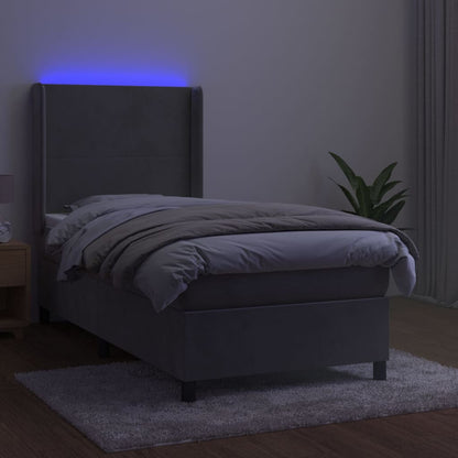 Boxspringbett Mit Matratze & Led Samt Hellgrau