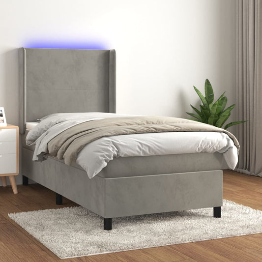 Boxspringbett Mit Matratze & Led Samt Hellgrau