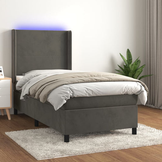 Boxspringbett Mit Matratze & Led Samt Dunkelgrau