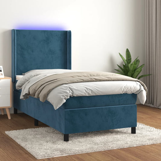 Boxspringbett Mit Matratze & Led Samt Dunkelblau