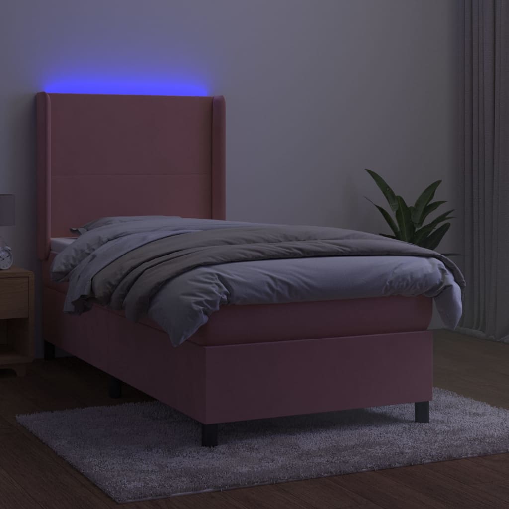 Boxspringbett Mit Matratze & Led Samt Rosa