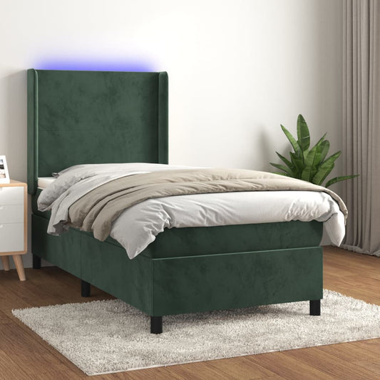 Boxspringbett Mit Matratze & Led Samt Dunkelgrün