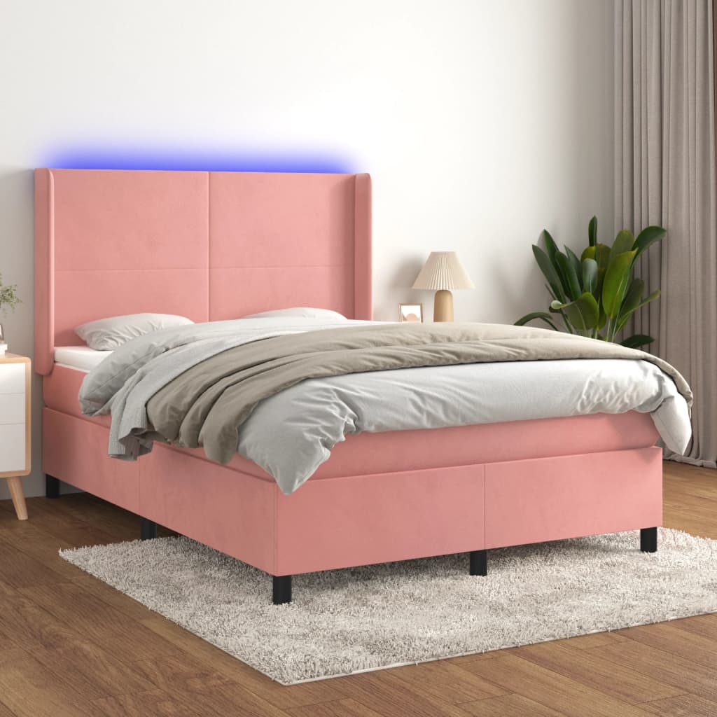 Boxspringbett Mit Matratze & Led Samt Rosa