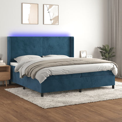 Boxspringbett Mit Matratze & Led Samt Dunkelblau