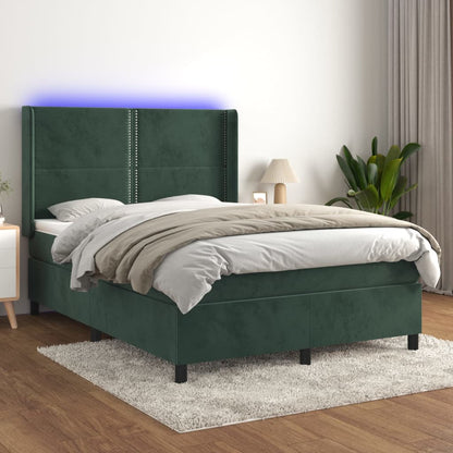 Boxspringbett Mit Matratze & Led Samt Dunkelgrün