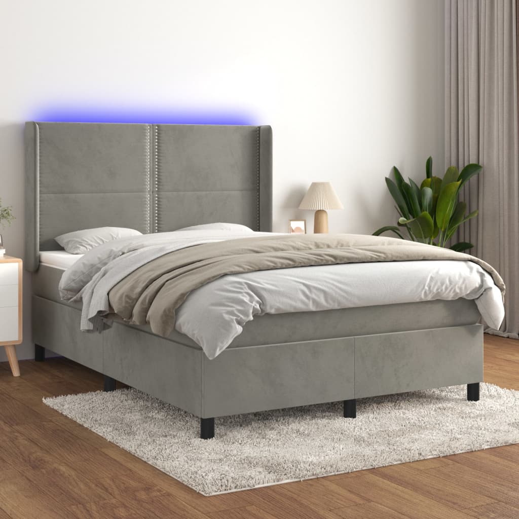 Boxspringbett Mit Matratze & Led Samt Hellgrau