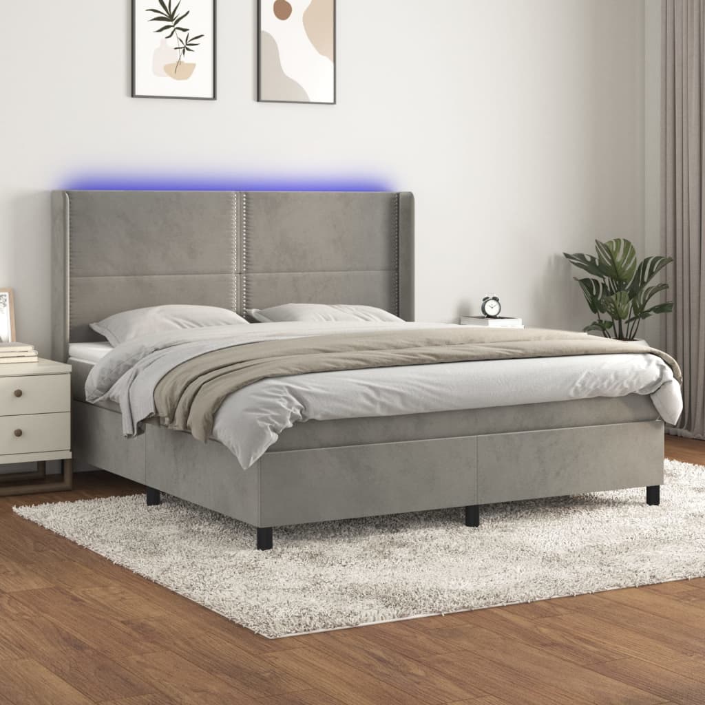 Boxspringbett Mit Matratze & Led Samt Hellgrau