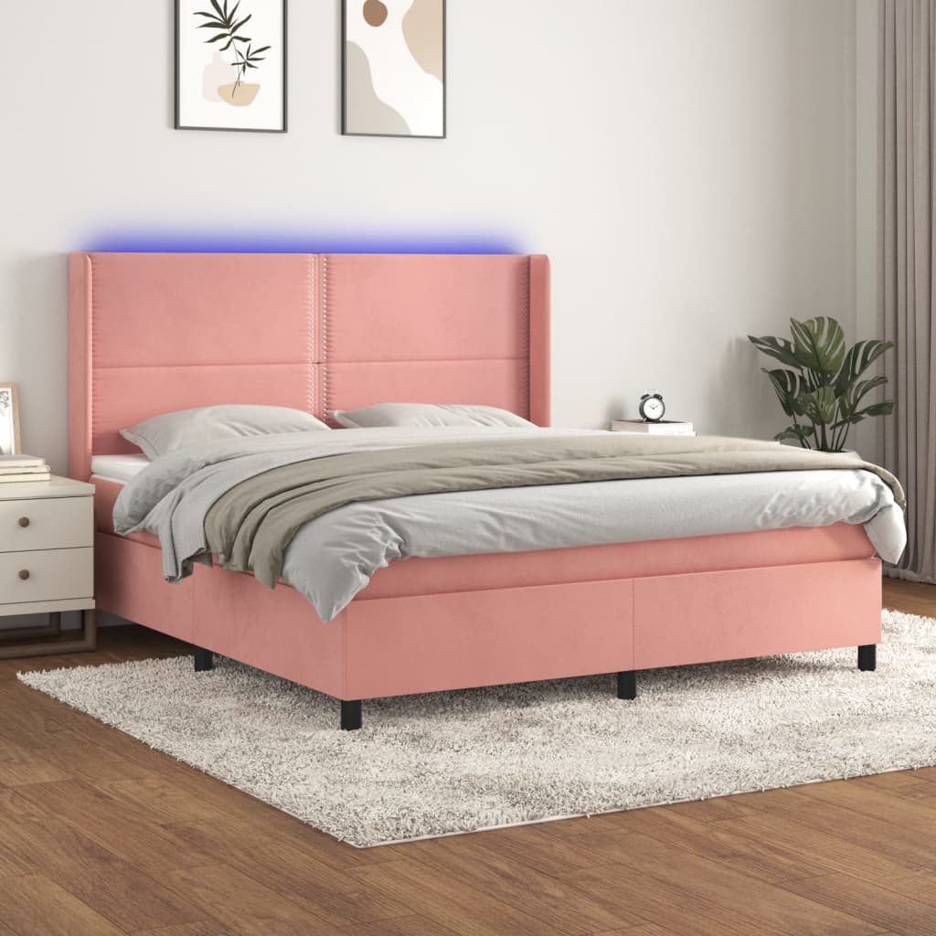 Boxspringbett Mit Matratze & Led Samt Rosa