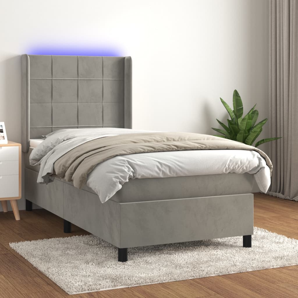 Boxspringbett Mit Matratze & Led Samt Hellgrau