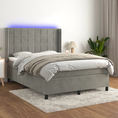 Boxspringbett Mit Matratze & Led Samt Hellgrau