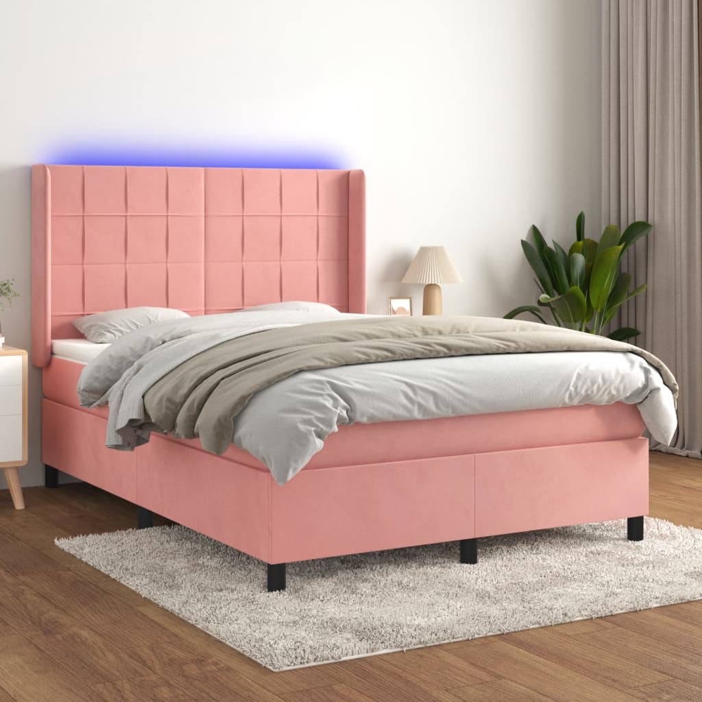 Boxspringbett Mit Matratze & Led Samt Rosa
