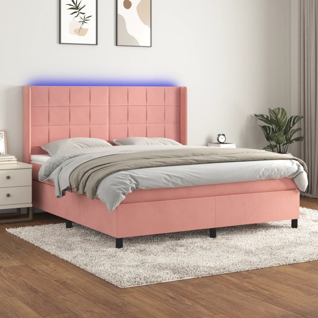 Boxspringbett Mit Matratze & Led Samt Rosa