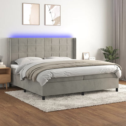 Boxspringbett Mit Matratze & Led Samt Hellgrau