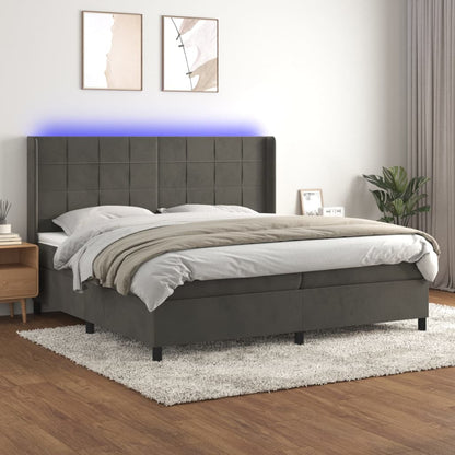 Boxspringbett Mit Matratze & Led Samt Dunkelgrau
