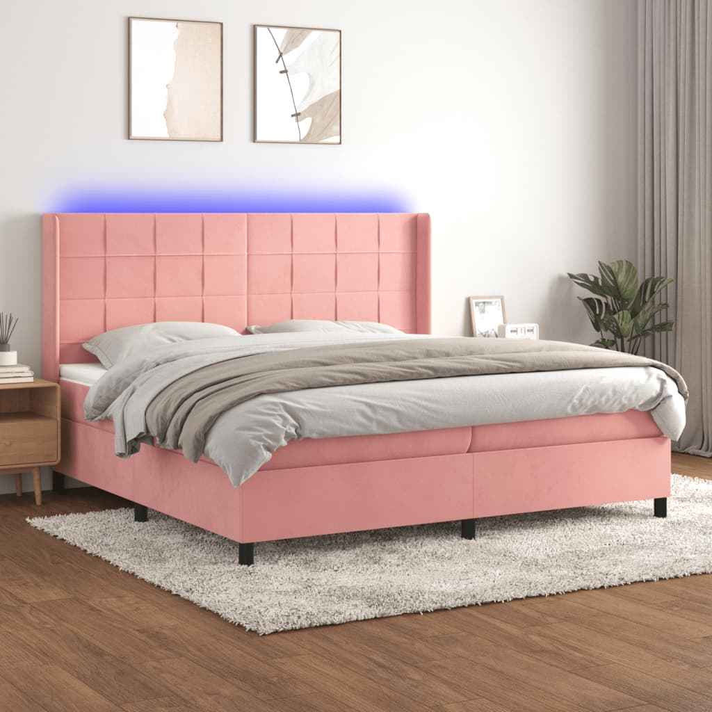 Boxspringbett Mit Matratze & Led Samt Rosa