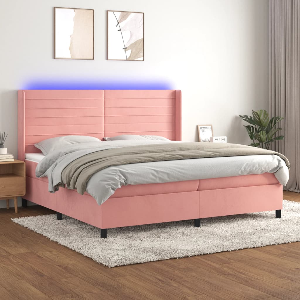 Boxspringbett Mit Matratze & Led Samt Rosa