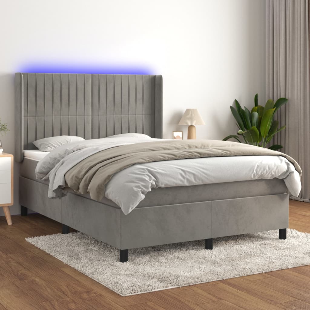 Boxspringbett Mit Matratze & Led Samt Hellgrau