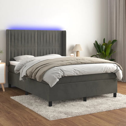 Boxspringbett Mit Matratze & Led Samt Dunkelgrau