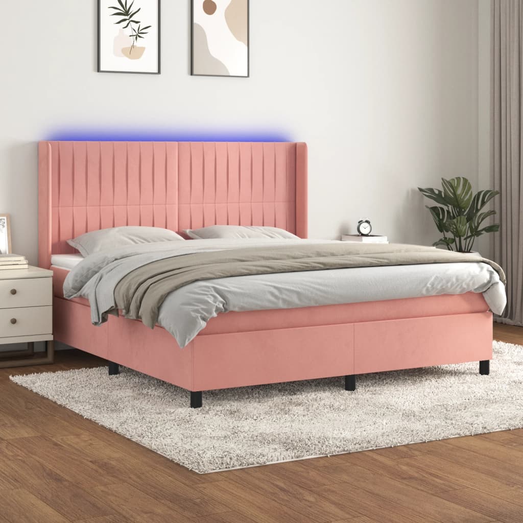 Boxspringbett Mit Matratze & Led Samt Rosa