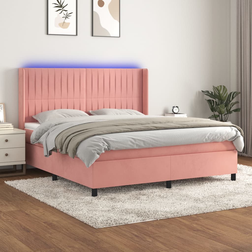 Boxspringbett Mit Matratze & Led Samt Rosa